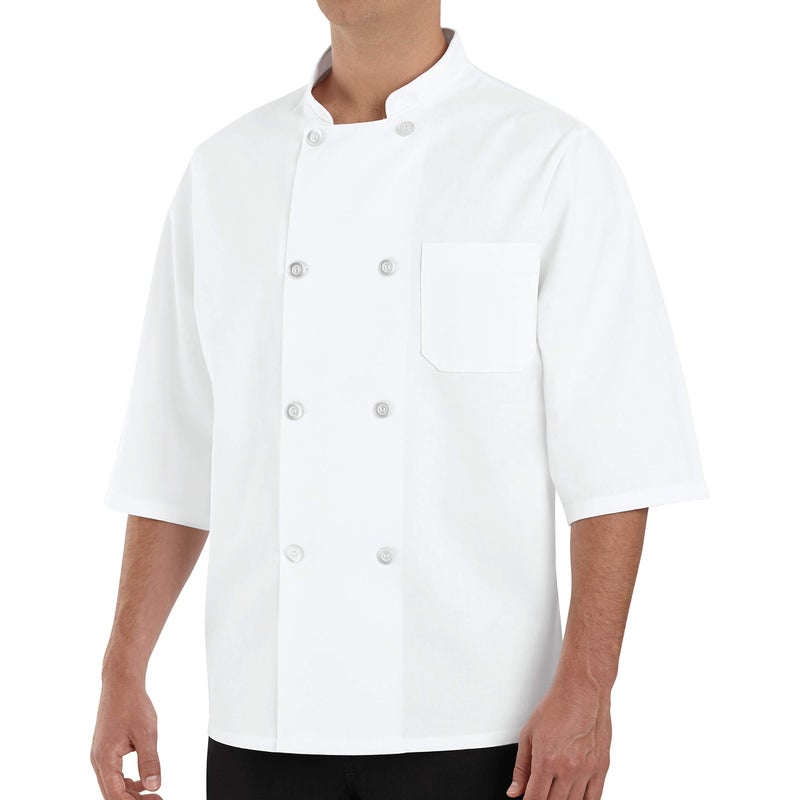 Chef Designs معاطف الطهاة للرجال بأكمام نصفية، بيضاء، مقاس متوسط أمريكي - Image 1